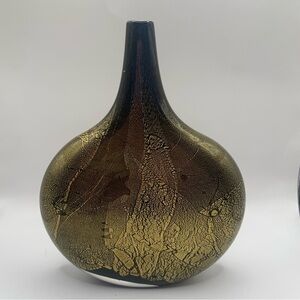 Black & Gold Vase, Lollipop style, Hand Blown Luxury Glass, England.